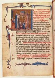 Ms 16261 fol.13v Processie van het reliekschrijn van St. Genevieve door de straten van Parijs, uit de Censier de l